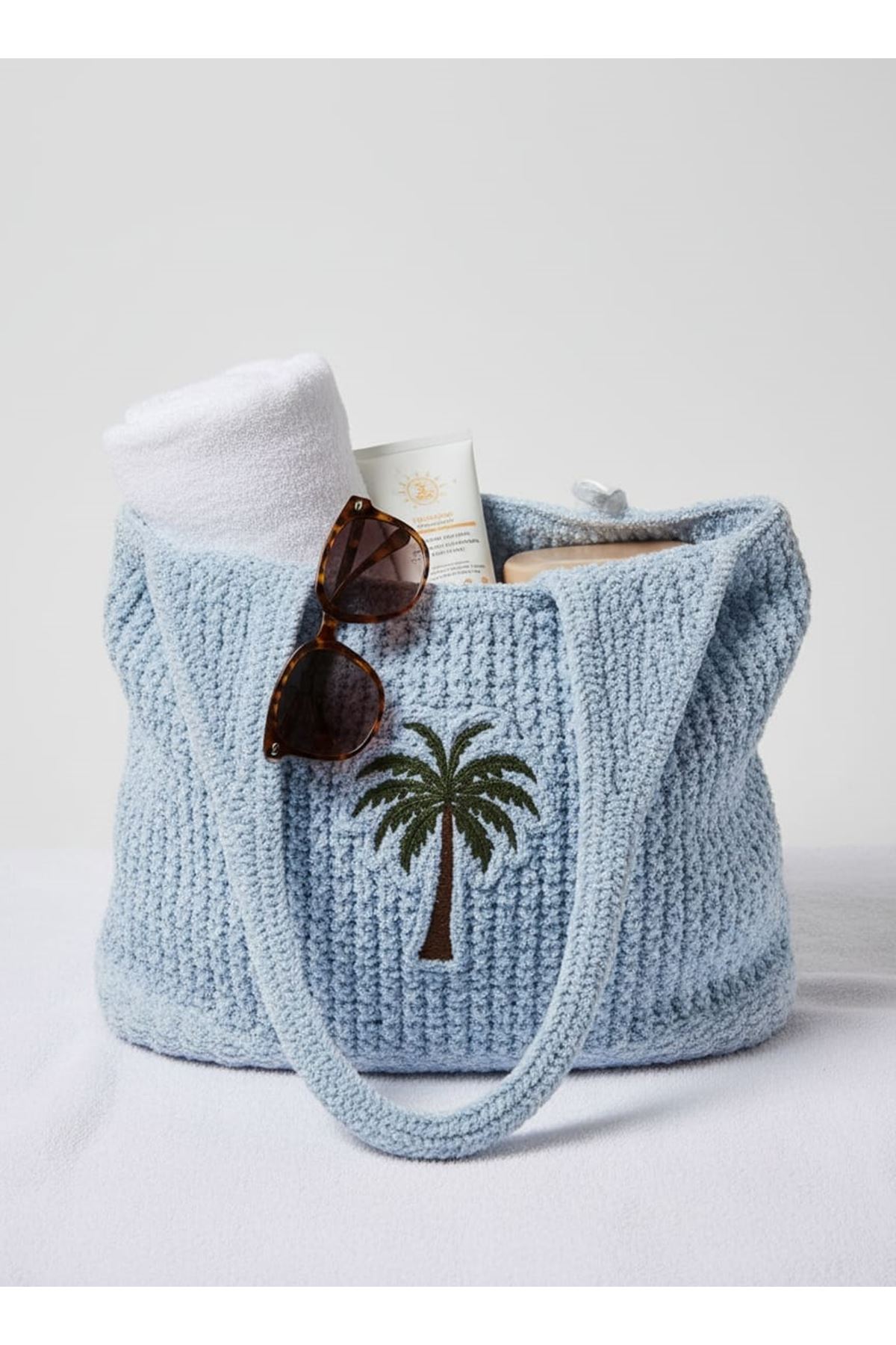 Simli Hasır Plaj Çantası Kadın Omuz Çantası Büyük Boy Işıltılı Yazlık Çanta Günlük Kullanım Palmiye Desenli