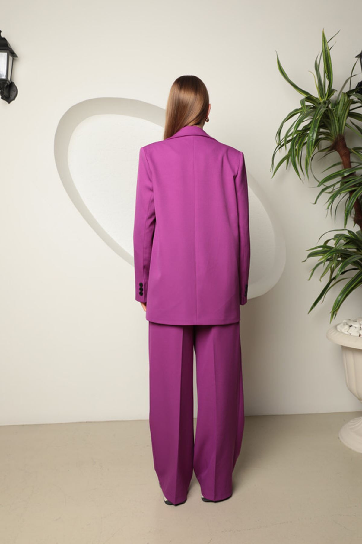 Atlas Kumaş Kadın Oversize Ceket-Mor