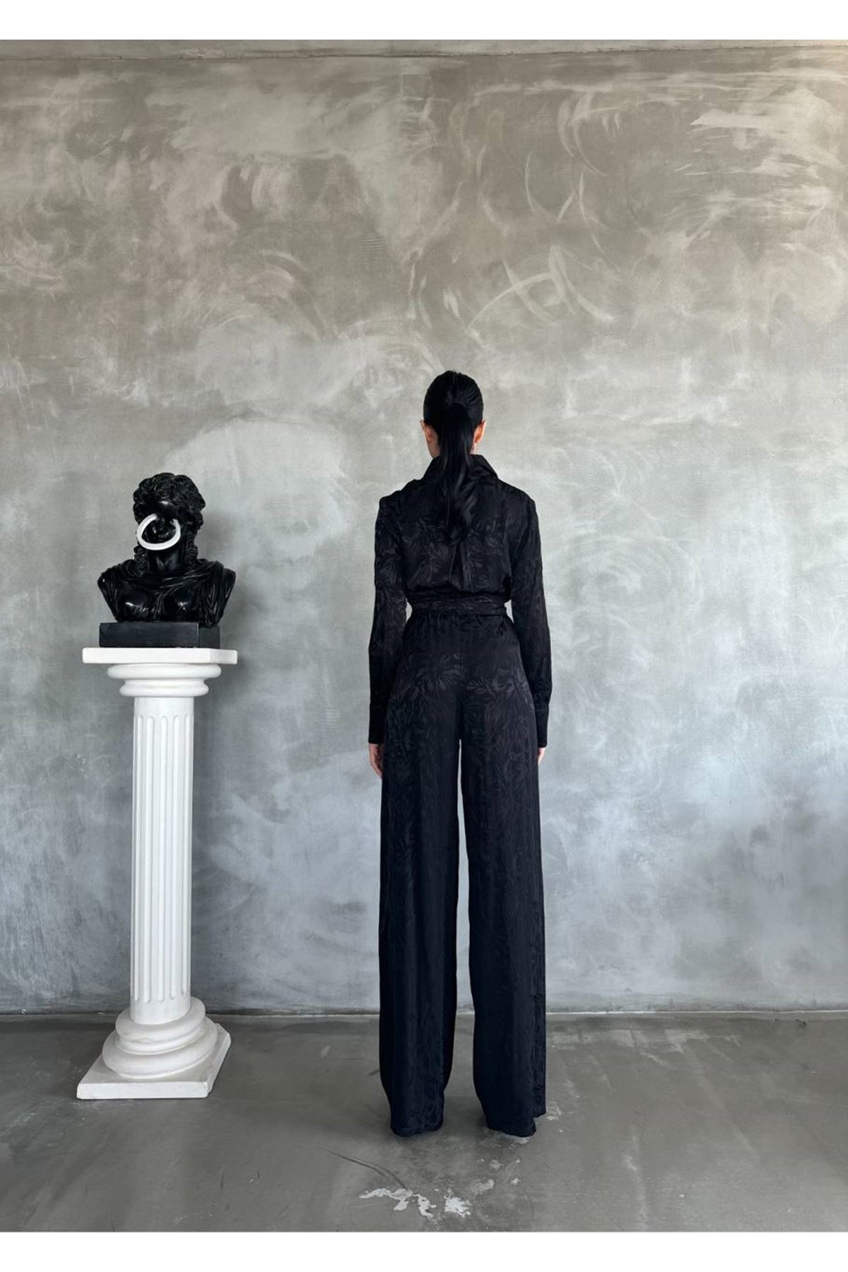 Saten Kumaş Zebra Desenli Gömlek Pantolon İkili Takım