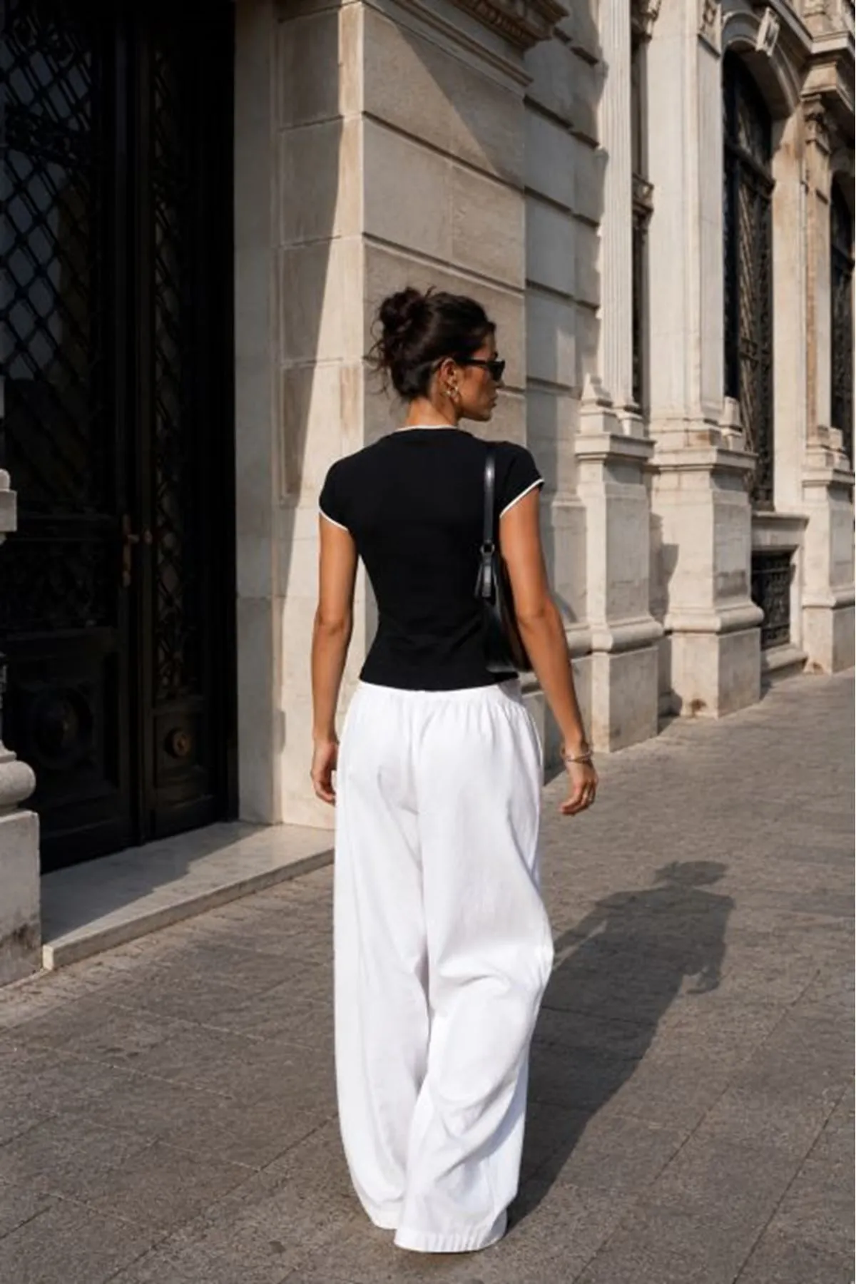 Ribana Kumaş Garnili Baby Tee-Siyah- Beyaz