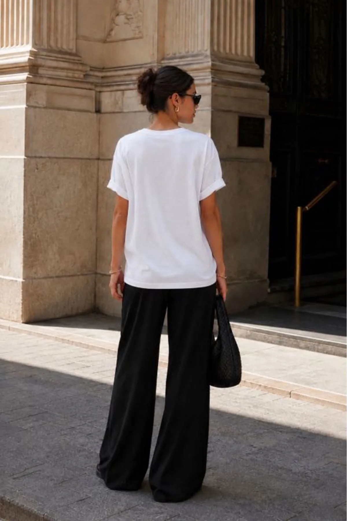 Süprem Kumaş Oversize Baskılı Kadın Tişört-Beyaz