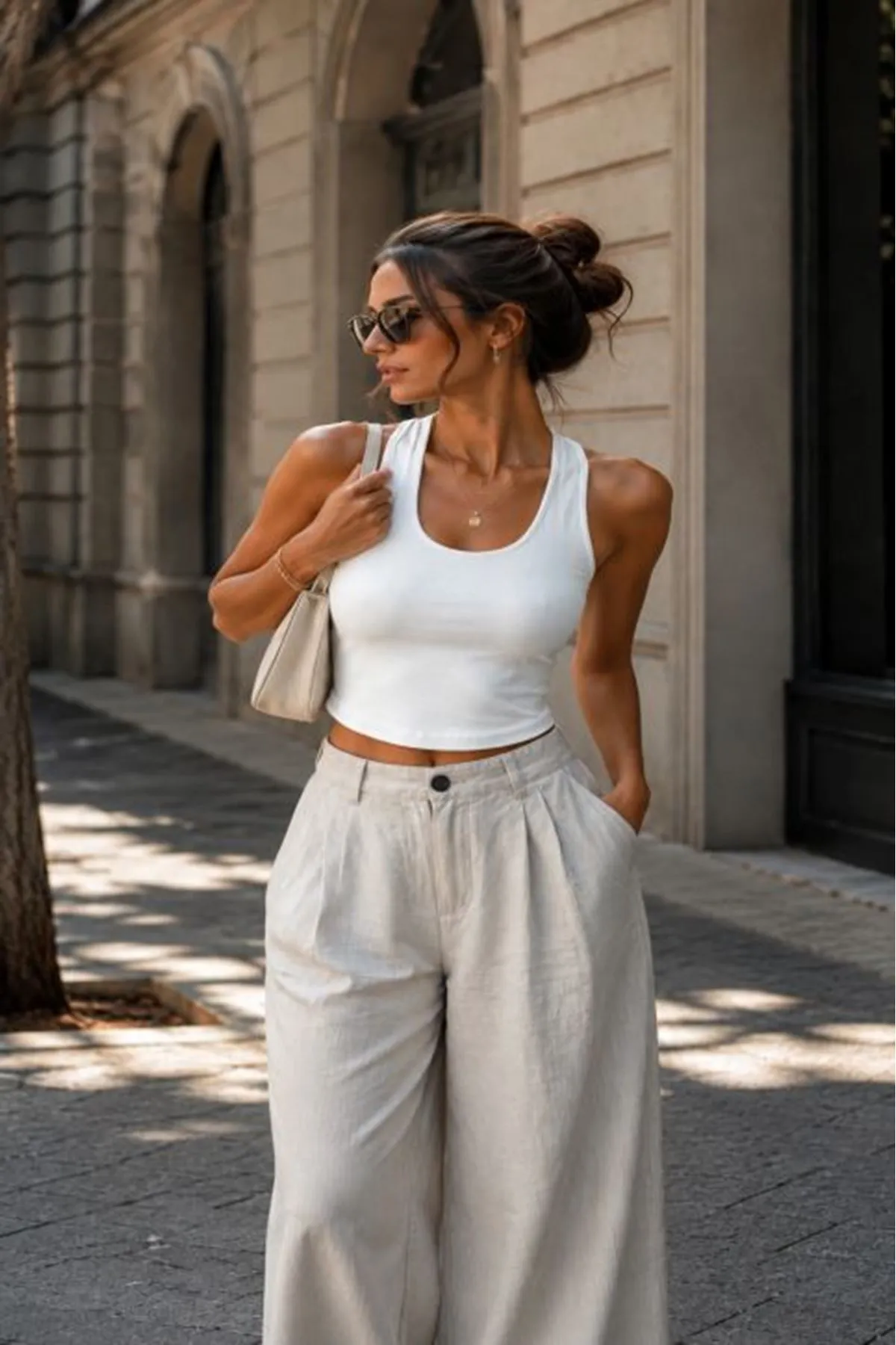 Ribana Kumaş Boyundan Geçmeli Crop-Beyaz