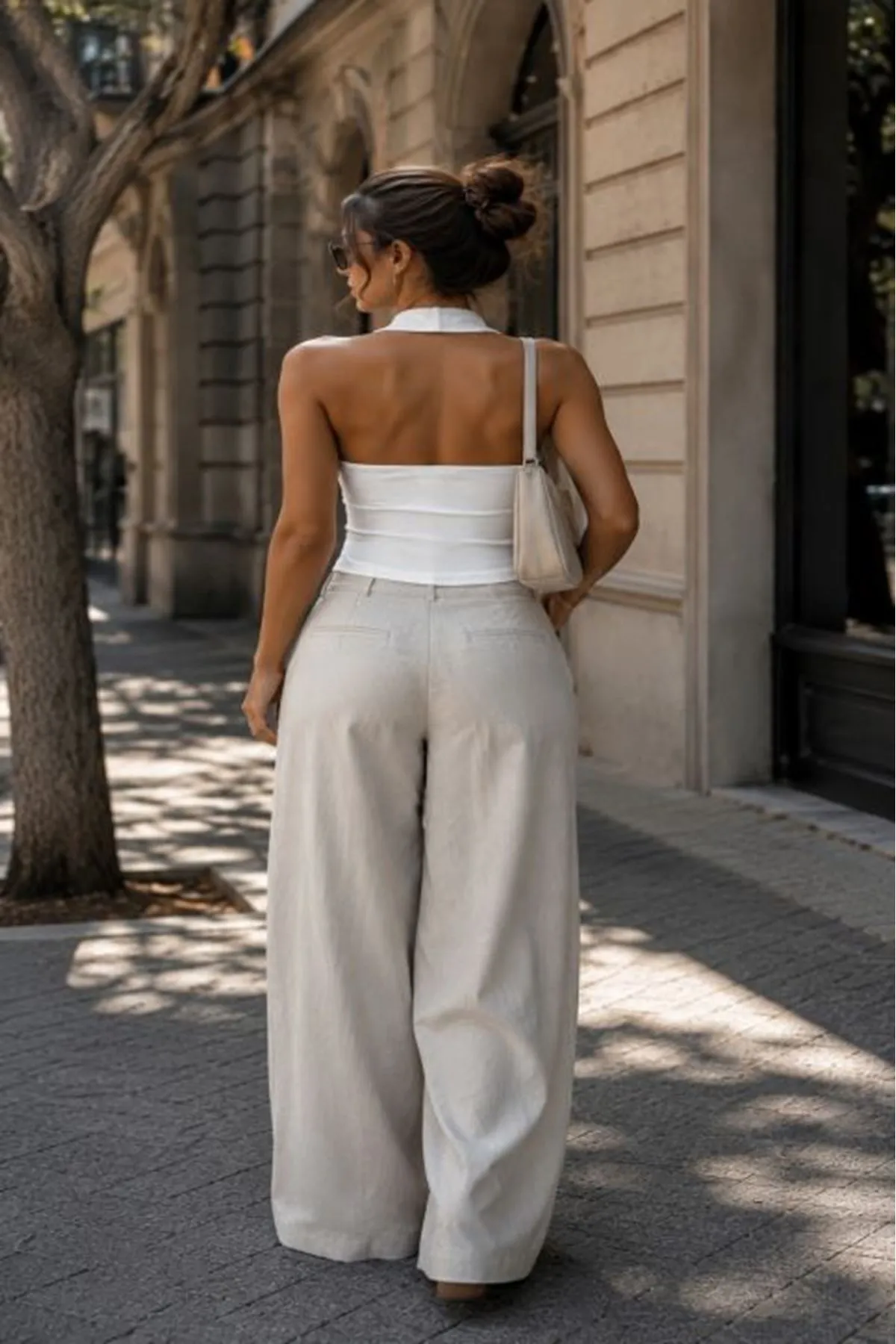 Ribana Kumaş Boyundan Geçmeli Crop-Beyaz