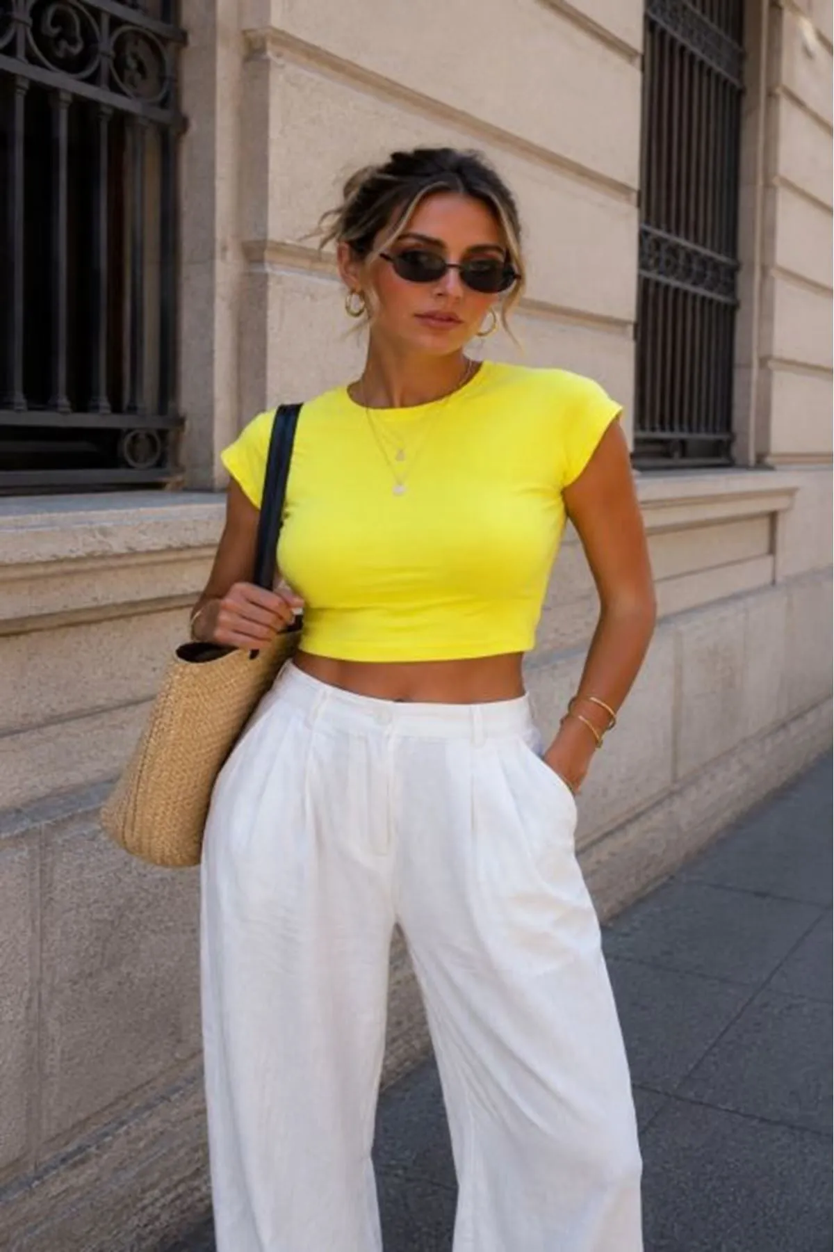 Ribana Kumaş Crop Top-A.SARI