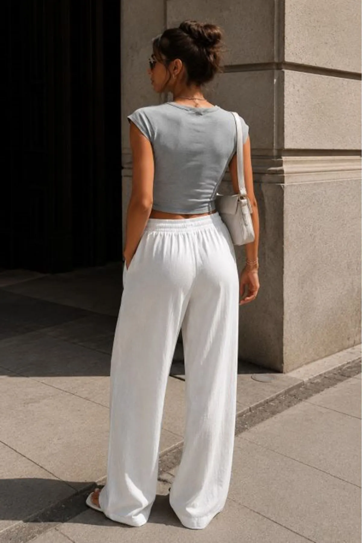 Ribana Kumaş Crop Top-A.GRİ