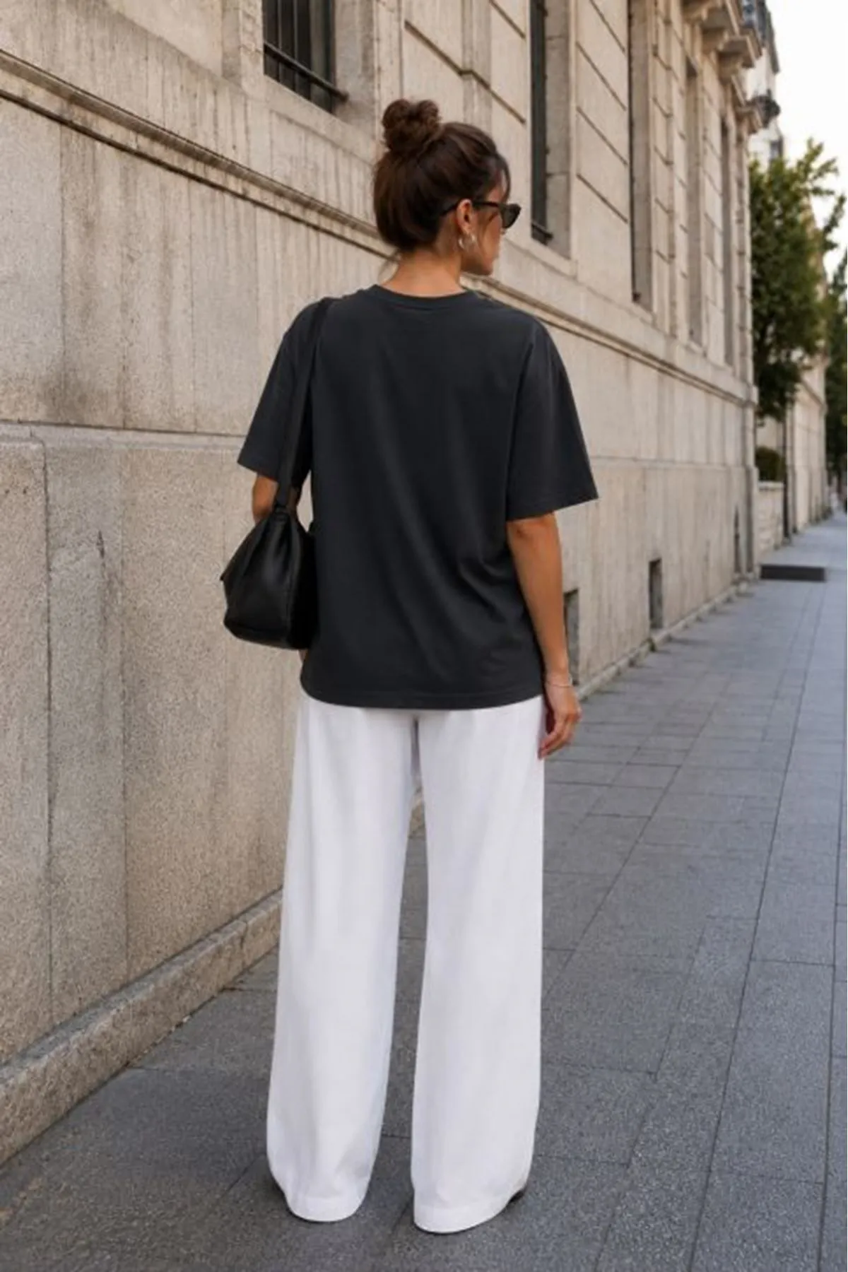 Süprem Kumaş Oversize Baskılı Kadın Tişört-Antrasit