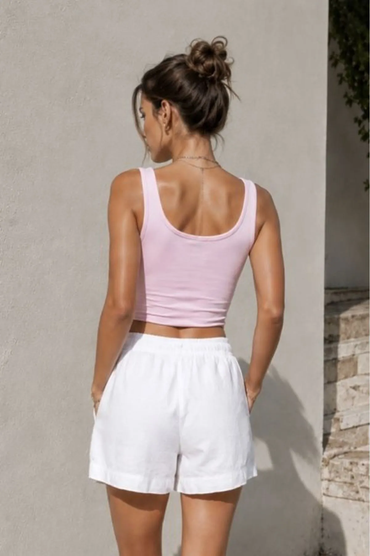 Ribana Kumaş Crop Atlet-Pudra