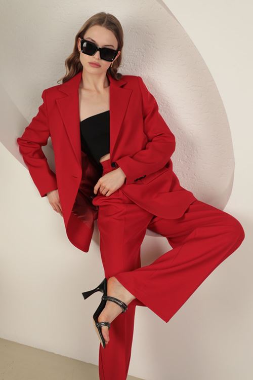 Atlas Kumaş Kadın Oversize Ceket-Kırmızı