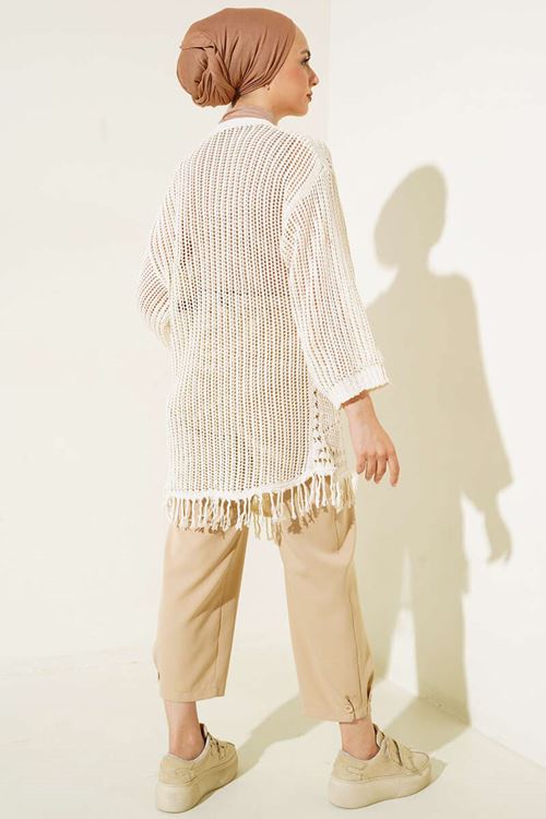 ETEK UCU PÜSKÜLLÜ DÜŞÜK OMUZLU TRİKO HIRKA