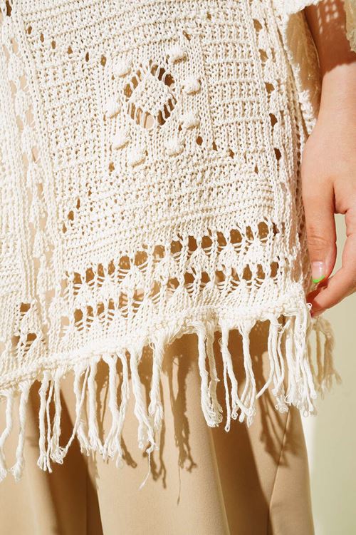 ETEK UCU PÜSKÜLLÜ DÜŞÜK OMUZLU TRİKO HIRKA