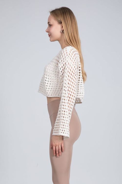 BİSİKLET YAKA AJURLU CROP KAZAK