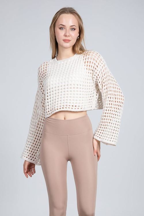 BİSİKLET YAKA AJURLU CROP KAZAK