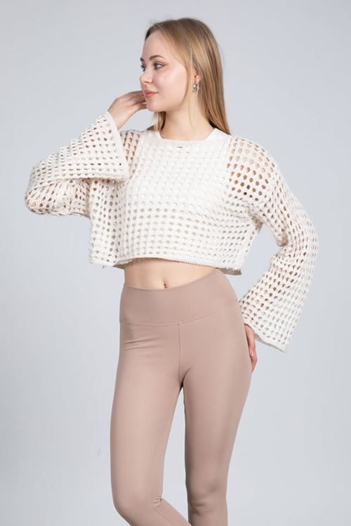 BİSİKLET YAKA AJURLU CROP KAZAK