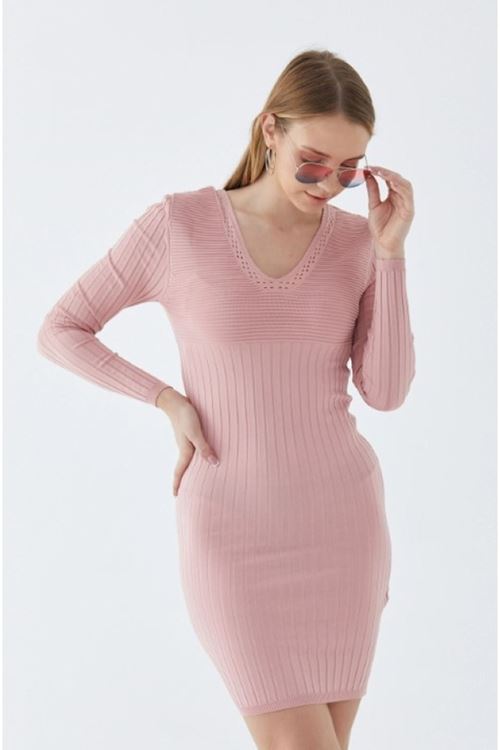 STANDART BEDEN V YAKALI TRİKO ELBİSE