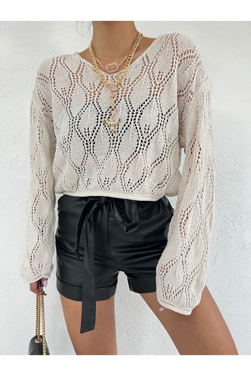 Bisiklet Yaka Mevsimlik Ajurlu Triko Bluz