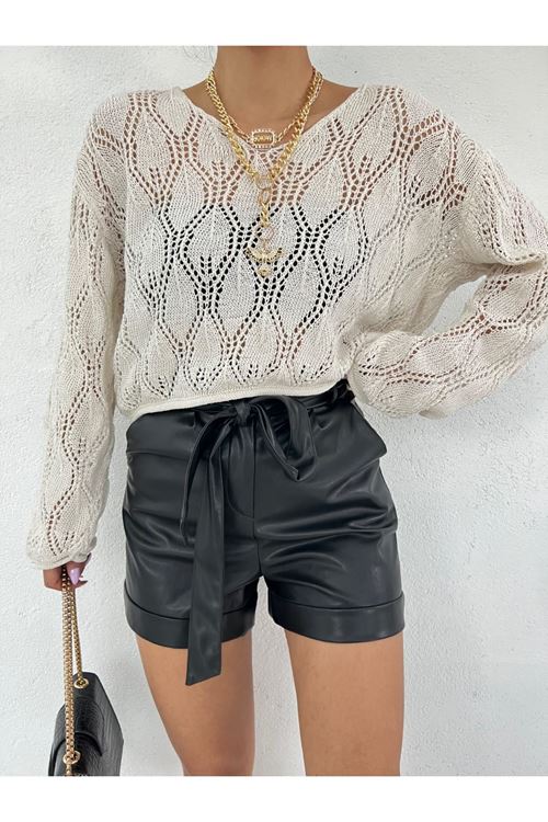 Bisiklet Yaka Mevsimlik Ajurlu Triko Bluz