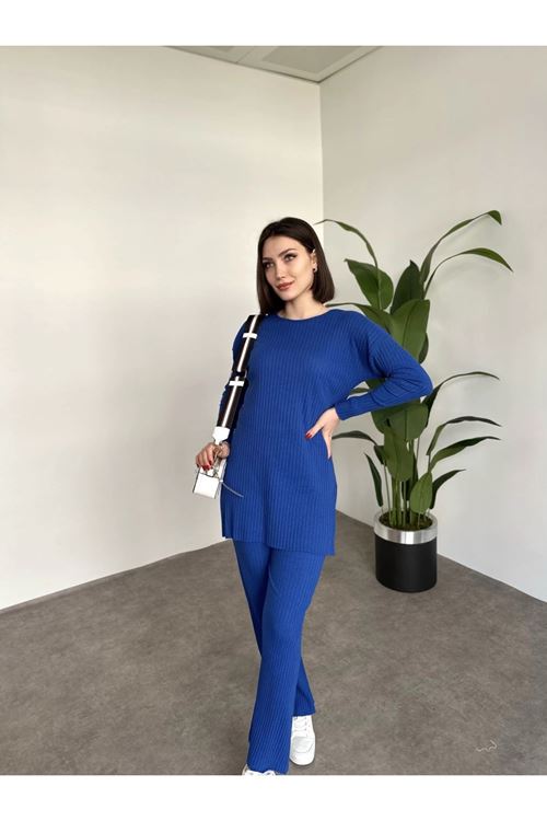 ÜST YIRTMAÇLI BLUZ ALT PALAZZO FİTİLLİ TAKIM