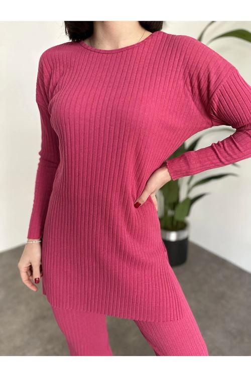 ÜST YIRTMAÇLI BLUZ ALT PALAZZO FİTİLLİ TAKIM