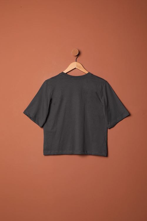 Süprem Kumaş Taş Detaylı Kadın Tişört-Antrasit