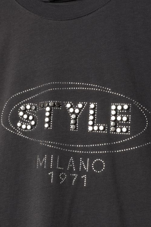 Süprem Kumaş Taş Detaylı Kadın Tişört-Antrasit