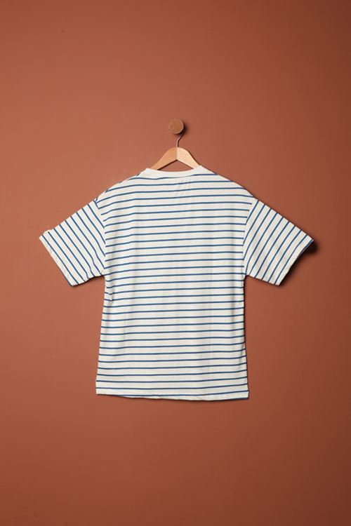 Süprem Kumaş Çizgili Sıfır Yaka Tişört-Mavi