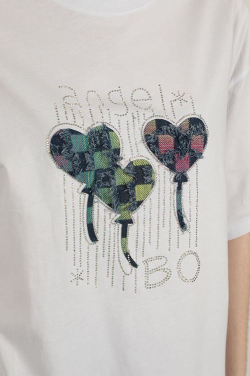 Süprem Kumaş Taş Baskılı Kadın Tişört-Beyaz