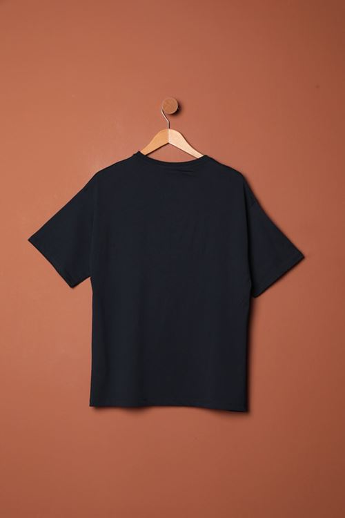 Süprem Kumaş Taş Baskılı  Kadın Tişört-Lacivert