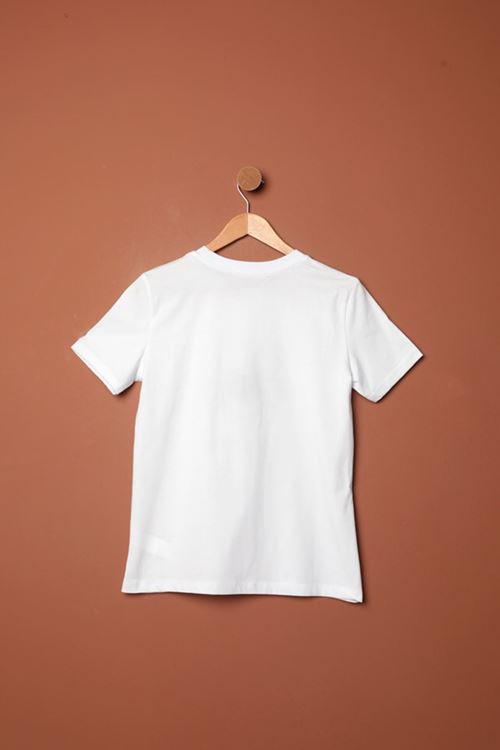 Süprem Kumaş Fiyonk Baskılı Tişört-Beyaz