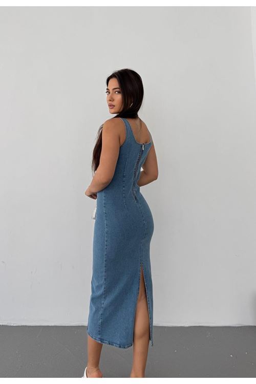 Vücuda Oturan Denim Kalem Elbise