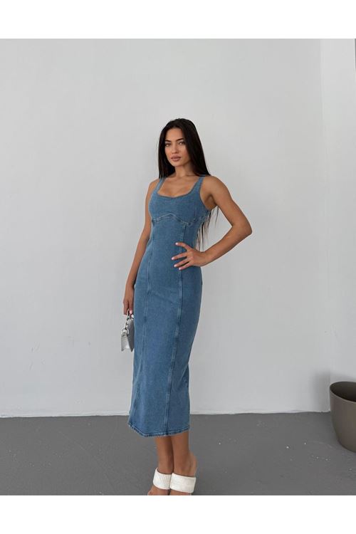 Vücuda Oturan Denim Kalem Elbise