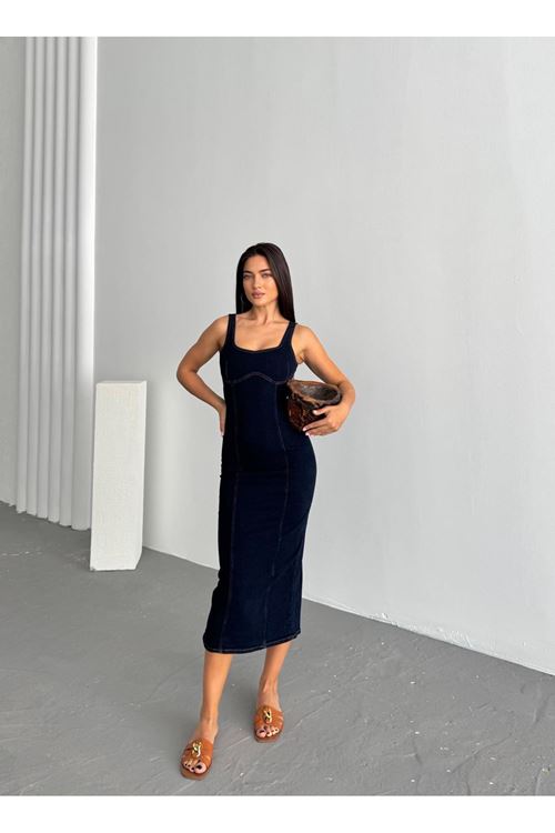 Vücuda Oturan Denim Kalem Elbise