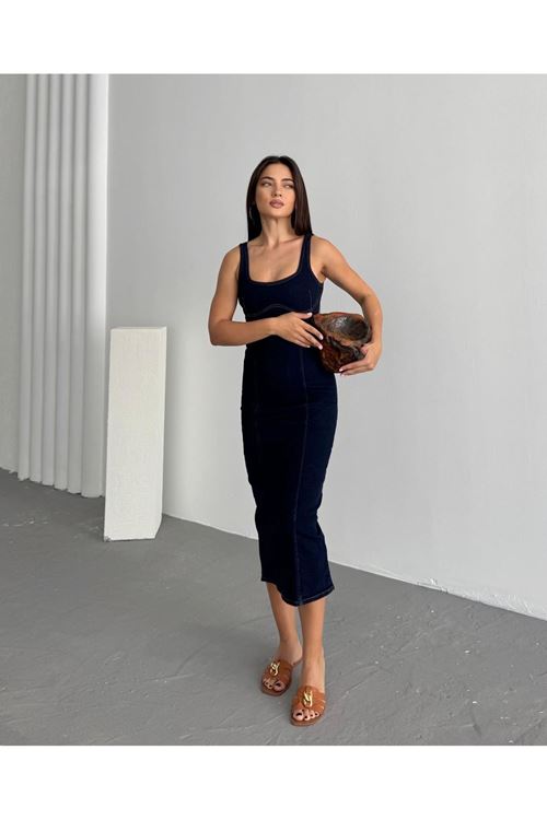 Vücuda Oturan Denim Kalem Elbise