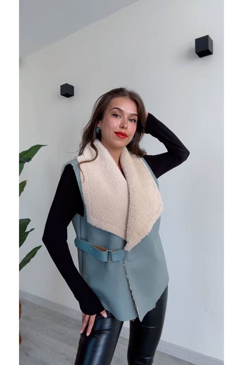 KEMER DETAYLI KÜRKLÜ YELEK