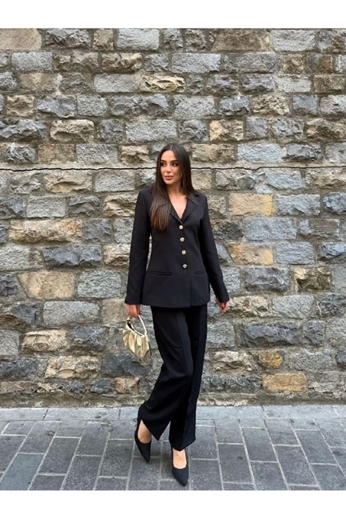 Düğme Detaylı Dabıl Kumaş takım