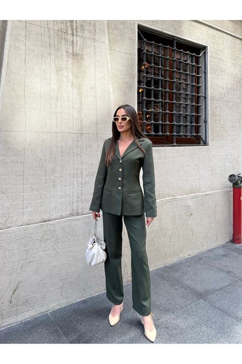 Düğme Detaylı Dabıl Kumaş takım