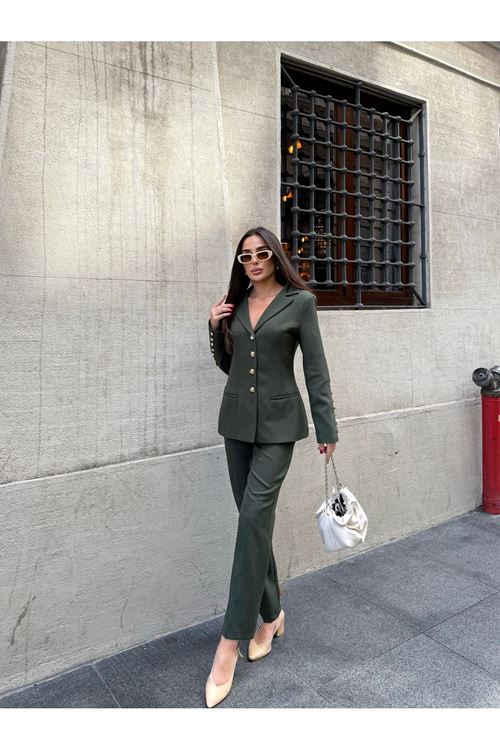 Düğme Detaylı Dabıl Kumaş takım