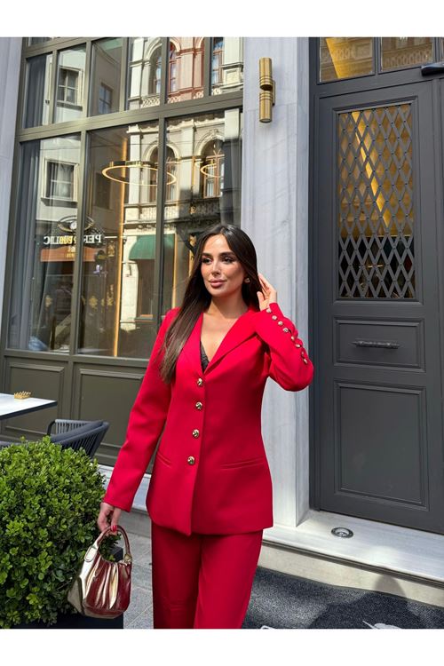 Düğme Detaylı Dabıl Kumaş takım