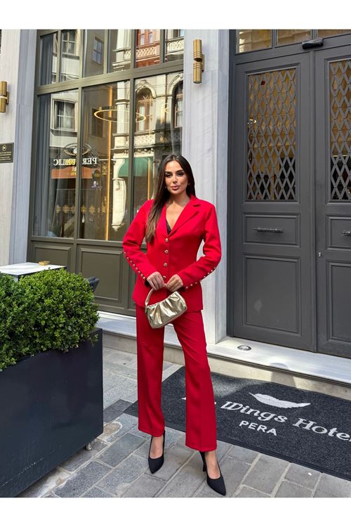 Düğme Detaylı Dabıl Kumaş takım