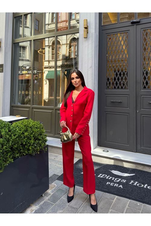 Düğme Detaylı Dabıl Kumaş takım