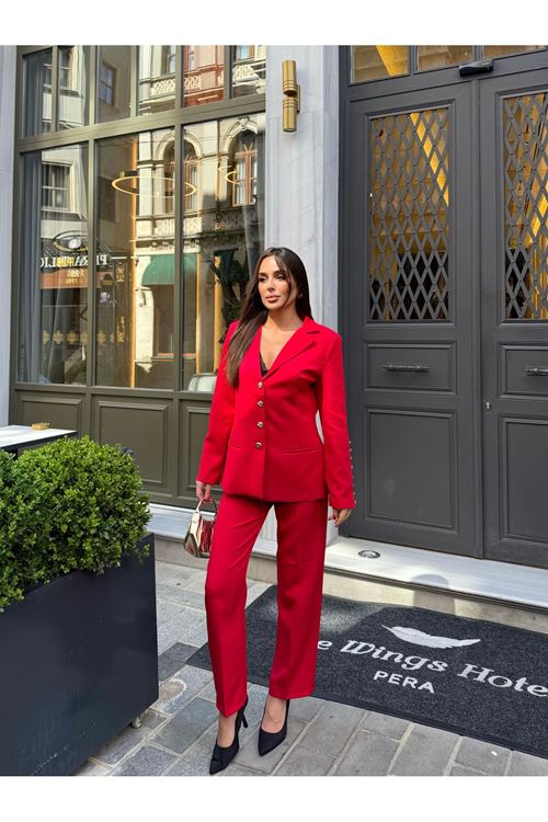 Düğme Detaylı Dabıl Kumaş takım