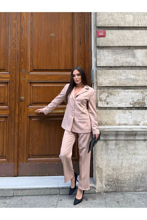 Düğme Detaylı Dabıl Kumaş takım