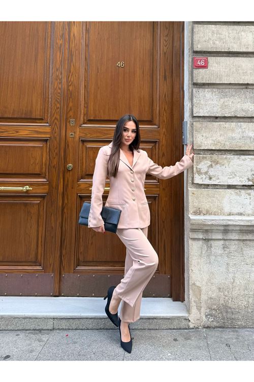 Düğme Detaylı Dabıl Kumaş takım