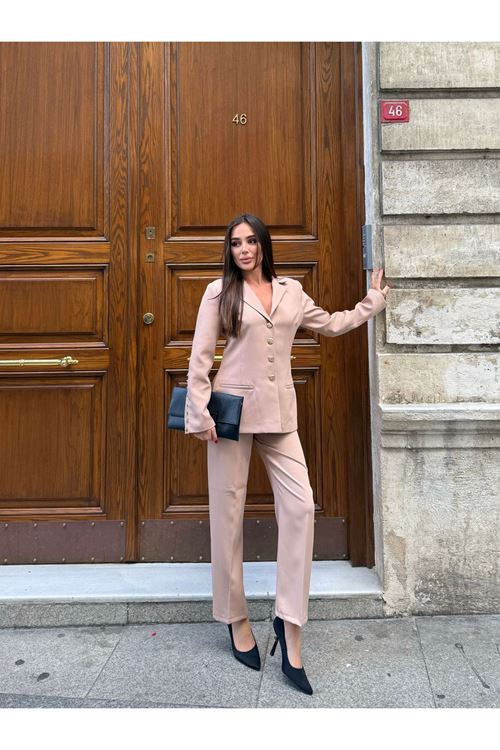 Düğme Detaylı Dabıl Kumaş takım