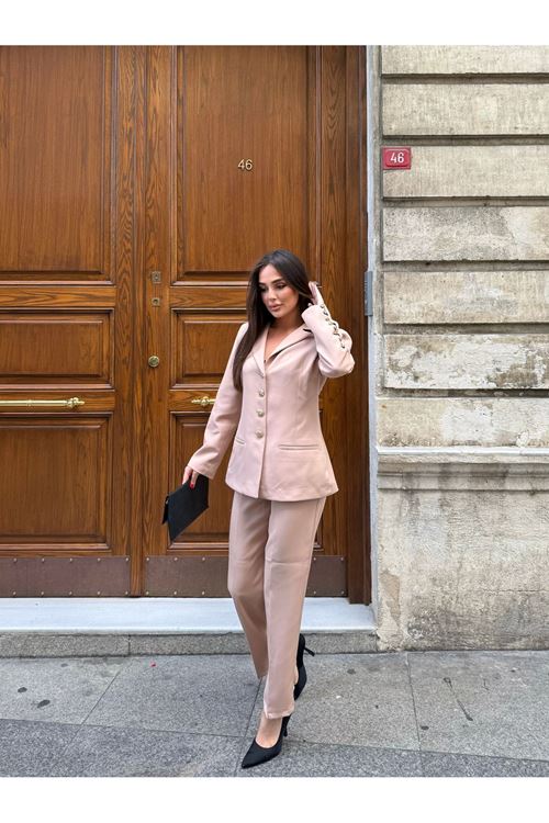 Düğme Detaylı Dabıl Kumaş takım