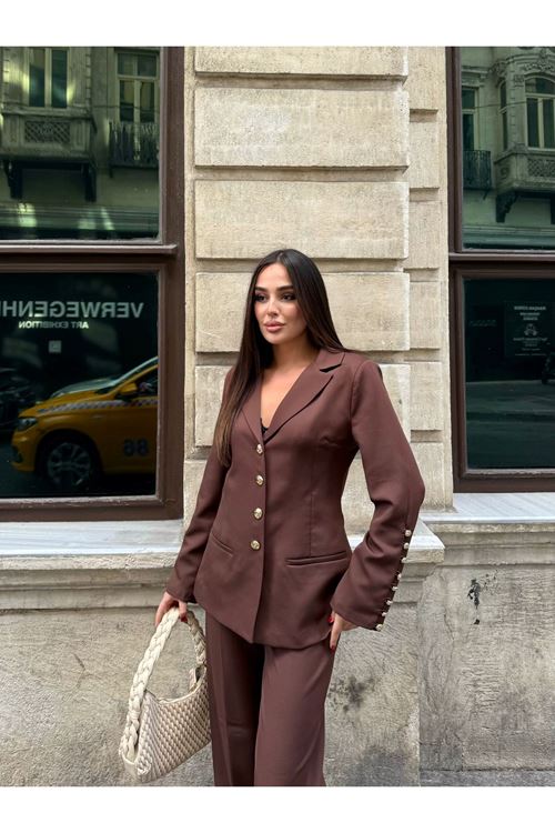 Düğme Detaylı Dabıl Kumaş takım