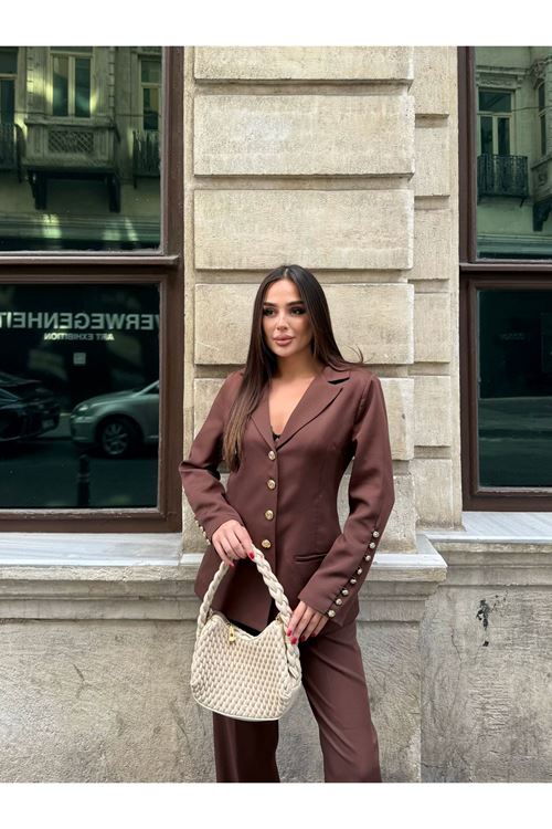 Düğme Detaylı Dabıl Kumaş takım