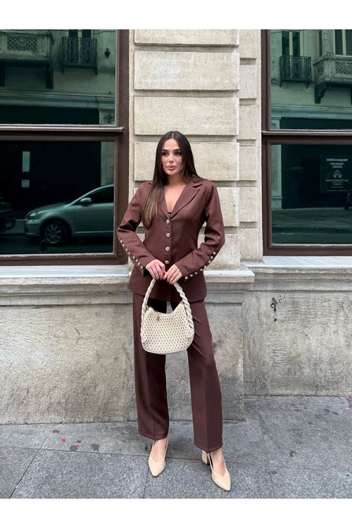 Düğme Detaylı Dabıl Kumaş takım