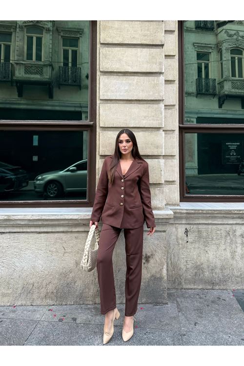 Düğme Detaylı Dabıl Kumaş takım