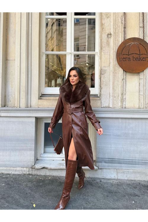 SEYYAR KÜRK YAKA DERİ KABAN