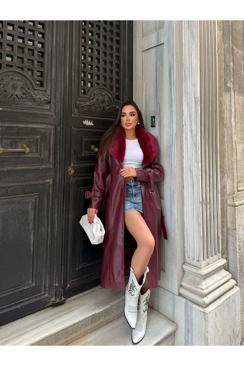 SEYYAR KÜRK YAKA DERİ KABAN